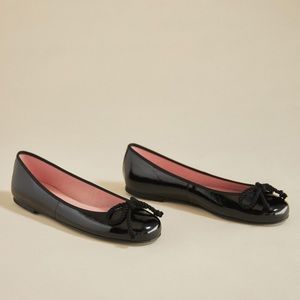 NEW PRETTY BALLERINAS ROSA BLACK PARENT LEATHER BOW BALLET FLATS